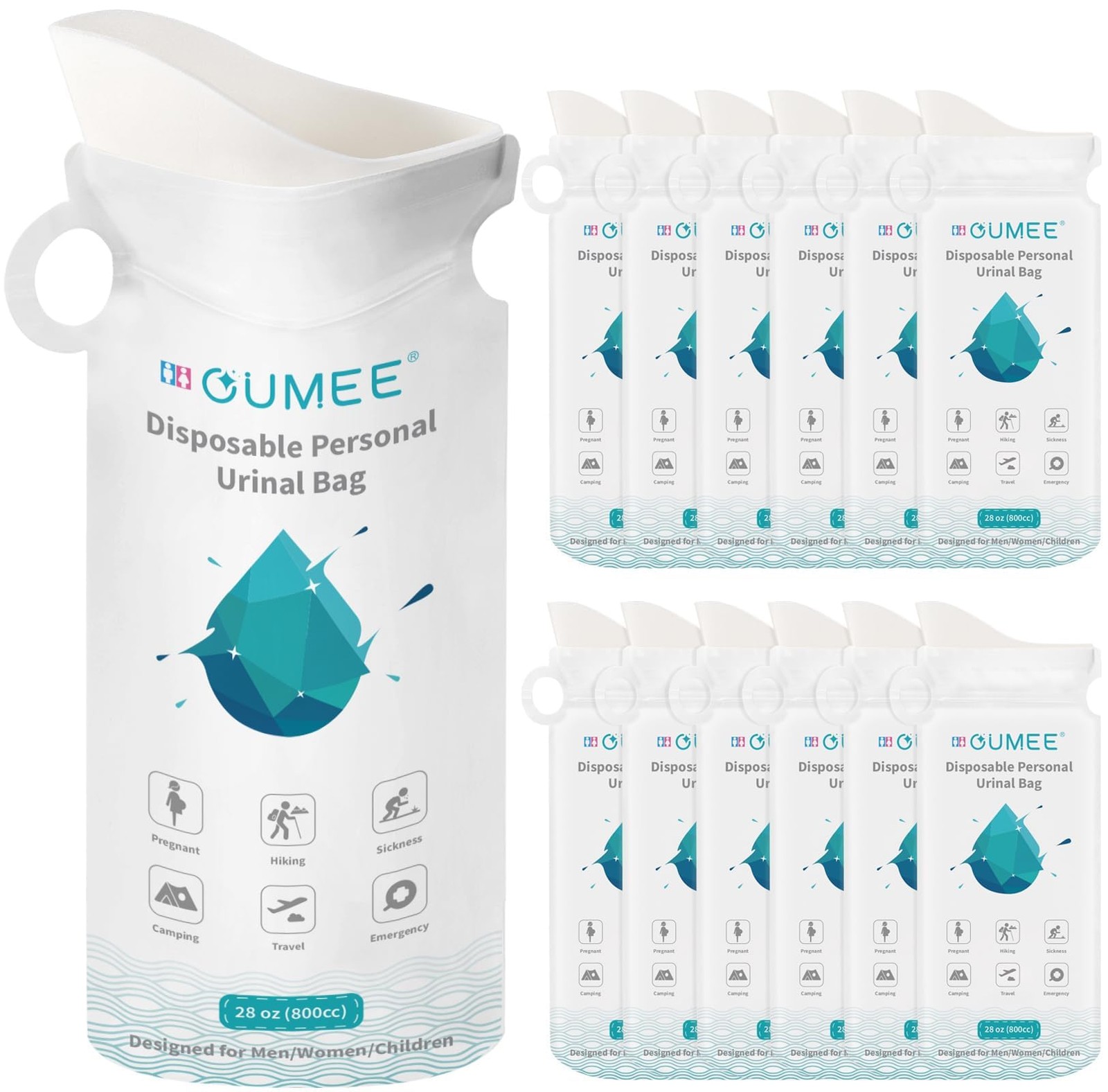 OUMEE 800ML Emergency Disposable Urinal Bags, 8/12/20/23/28 Pcs Large, White