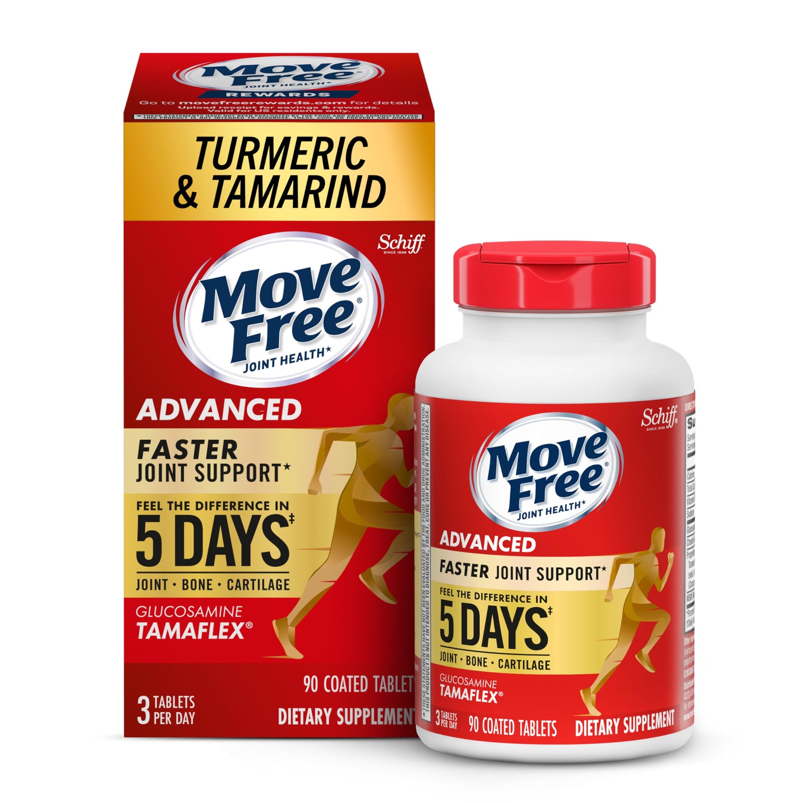 Move Free Advanced Joint Support 90 Count Turmeric Glucosamine Vitamin D3 5-Day