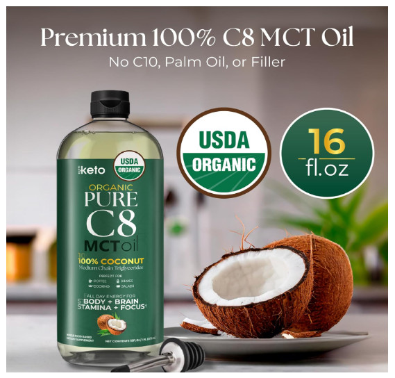 Keppi Keto Organic MCT Oil – Flavorless C8, Non-GMO, 16 Fl Oz (Pack of 1), C8