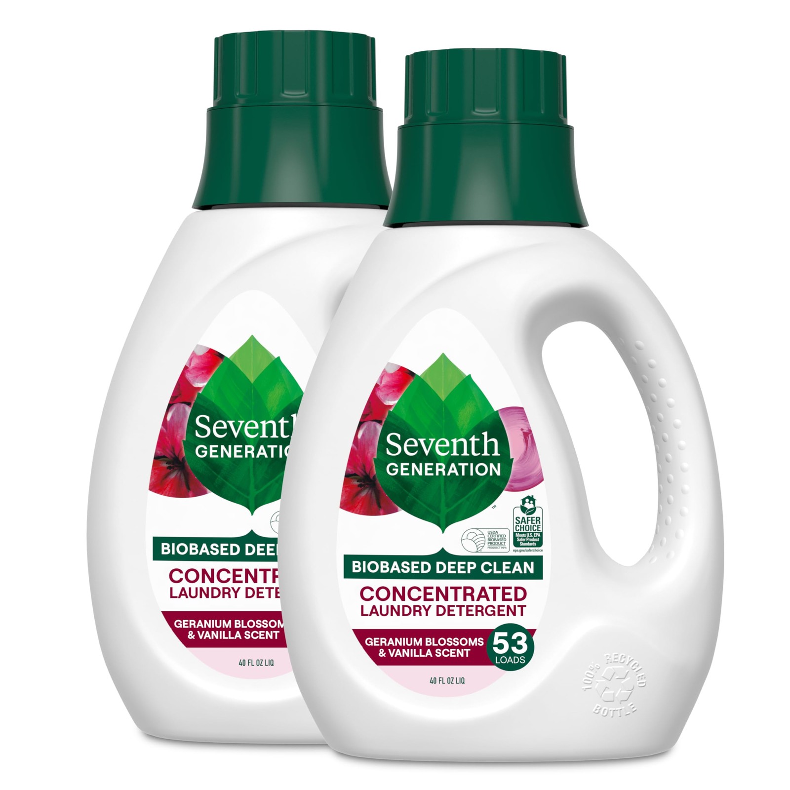 Laundry Detergent Concentrated 40 Fl Oz Pack of 2 Seventh Generation Geranium