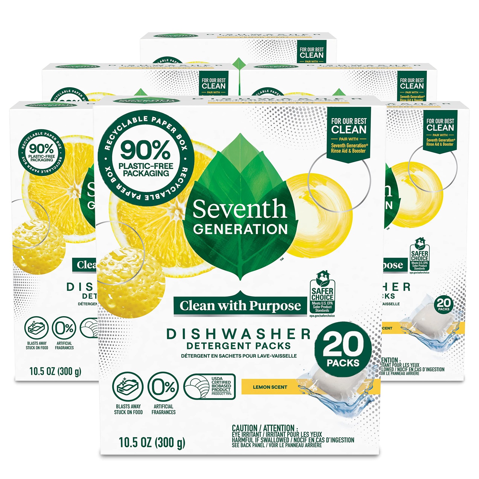 Dishwasher Detergent Packs Lemon Scent 20 Count Pack of 6 Seventh Generation
