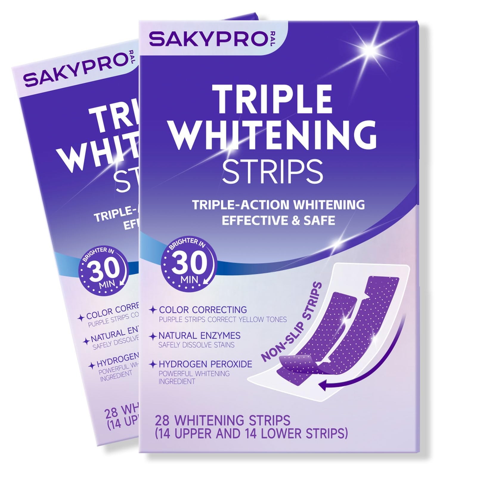 Whitening Strips Purple 28 Count Pack of 2 Enamel Safe SAKYPRORAL 90-Day Results