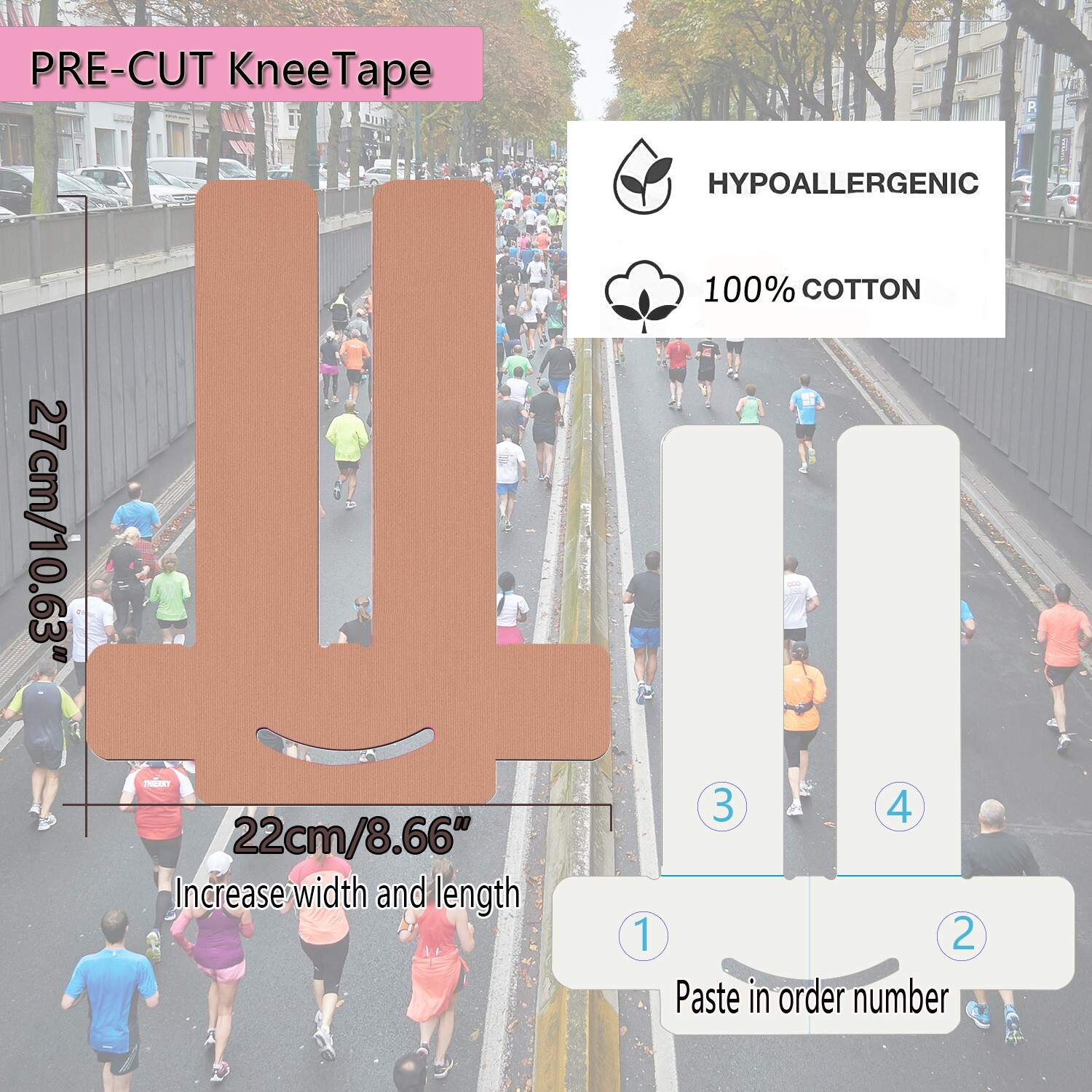 24pcs Kinesiology Tape for Knees, Knee Support Pain Relief Athletic Tape