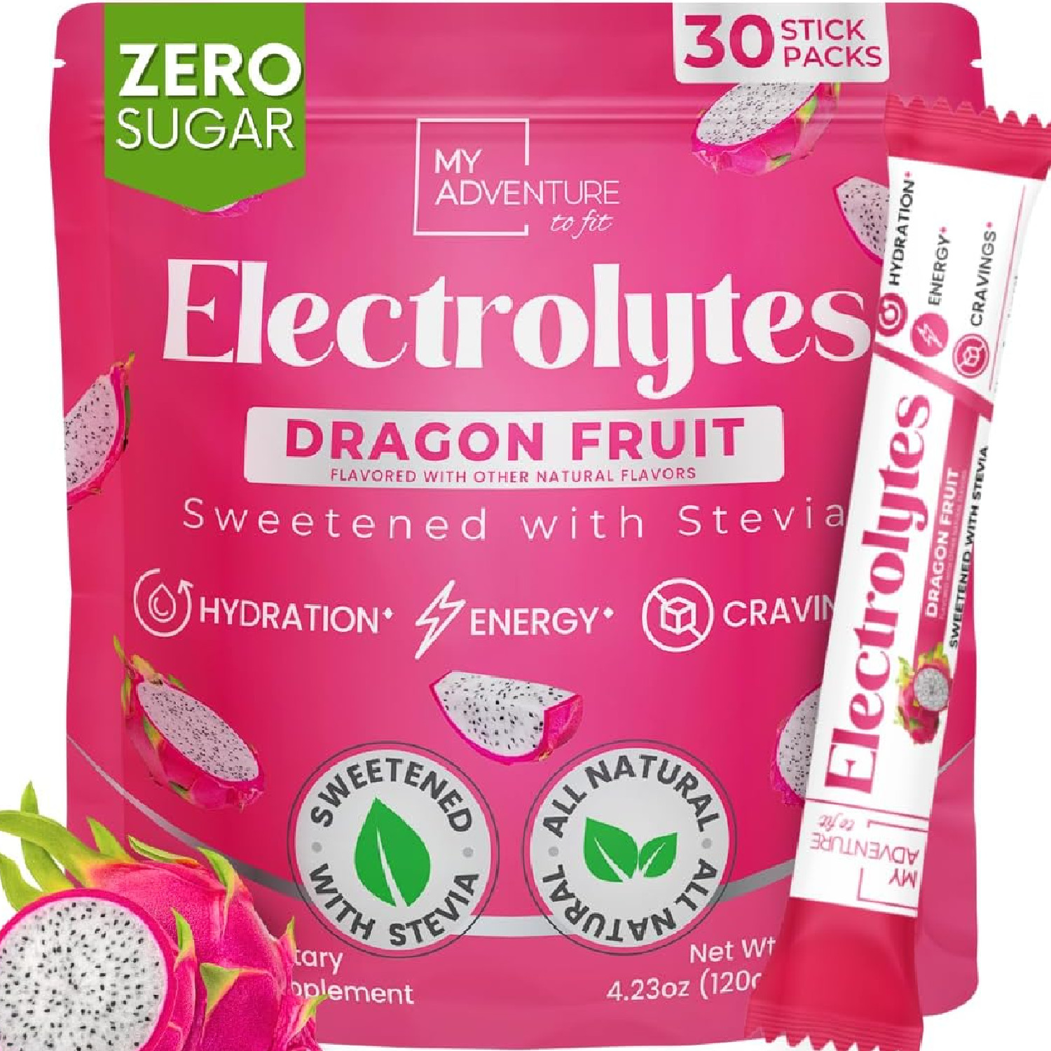 Zero Sugar Dragon Fruit Electrolytes Sticks – Refreshing Hydration – Caffeine Fr