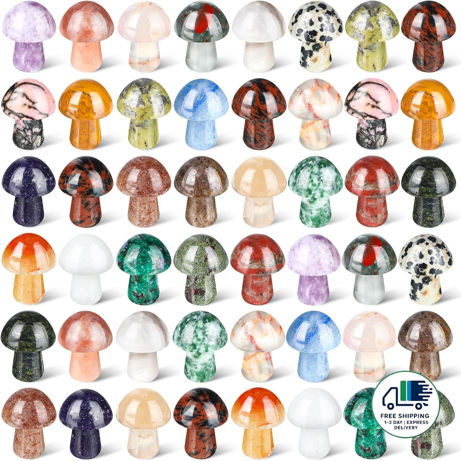 48 mini esculturas de cristal con forma de hongo, piedras preciosas, decoración