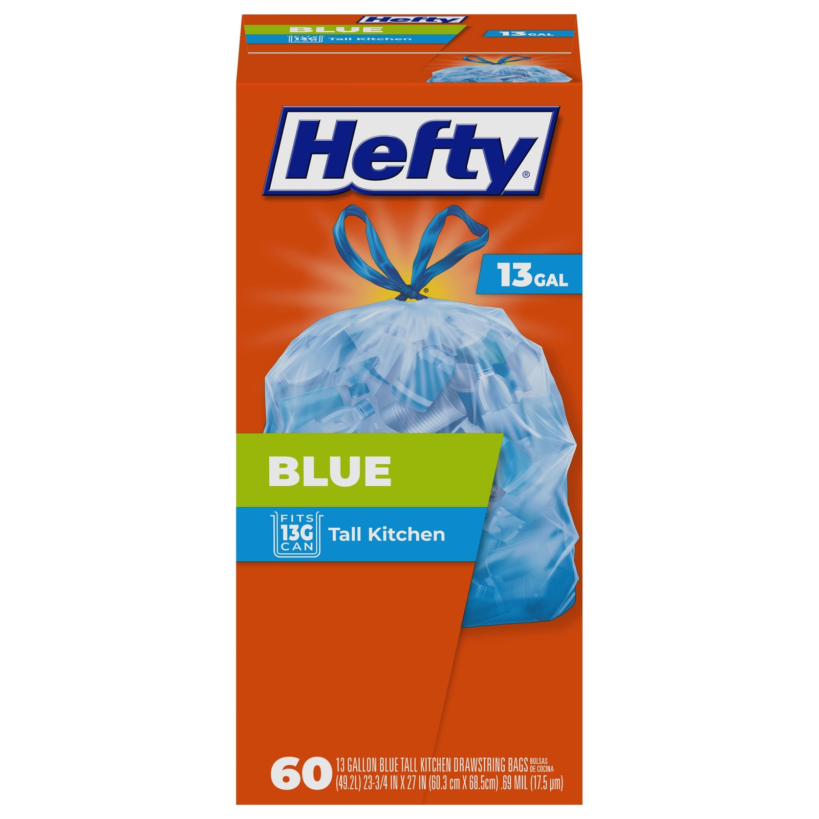 Hefty Blue Trash Bags, Blue, 13 Gallon, 60 Count 60 Count,
