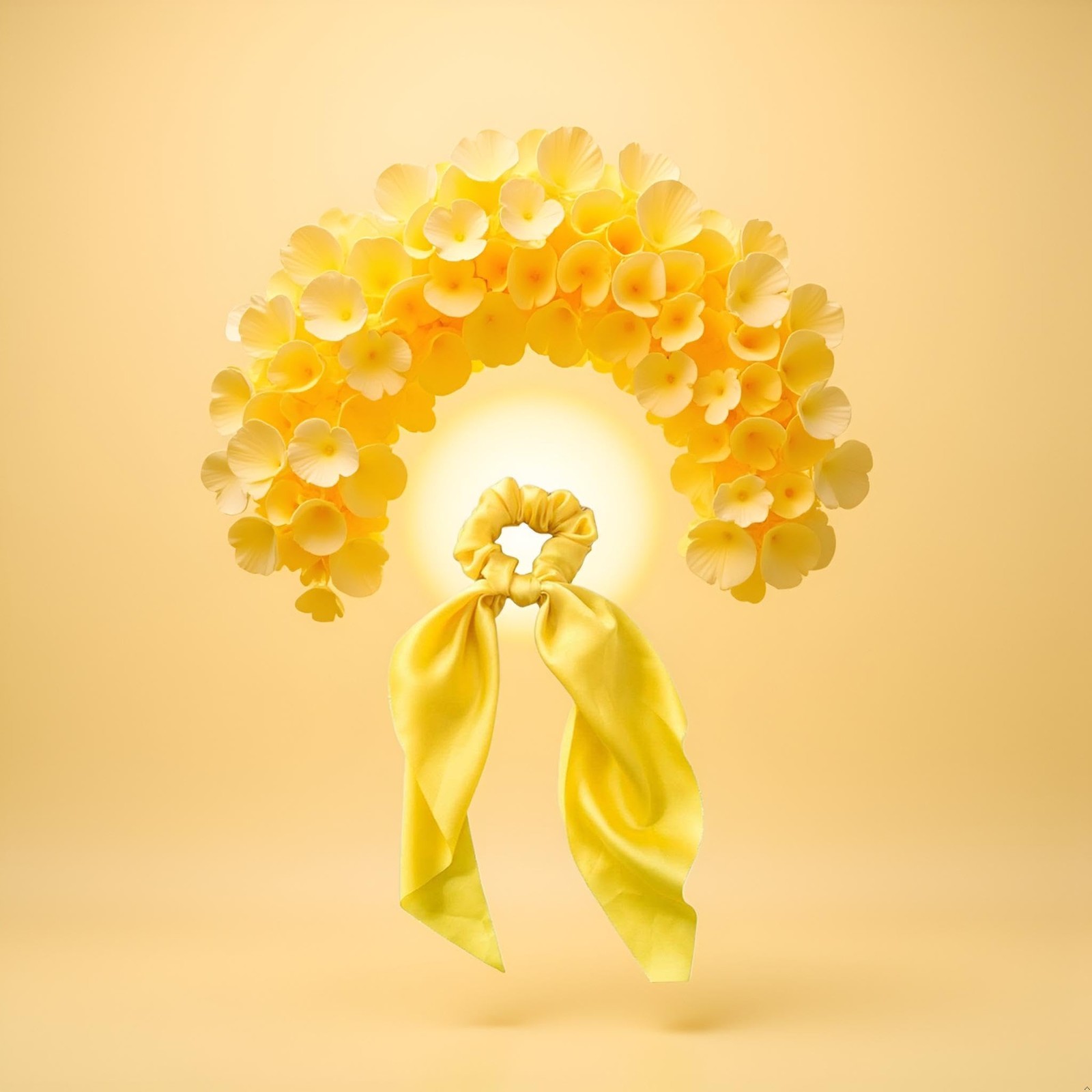 Yellow Women Girl Bow Satin Ribbon Ponytail Scarf Hair Tie Rope Scrunchies Elast