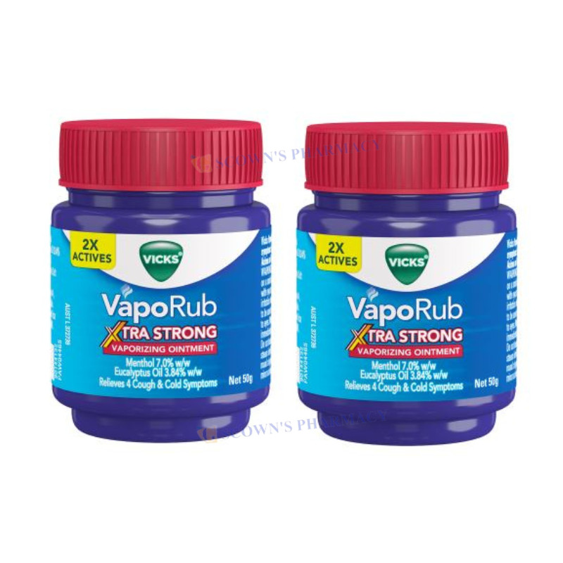 2 x Vicks VapoRub Extra Strong Rub 2 x Actives Relieves Headache Cough Cold 50g