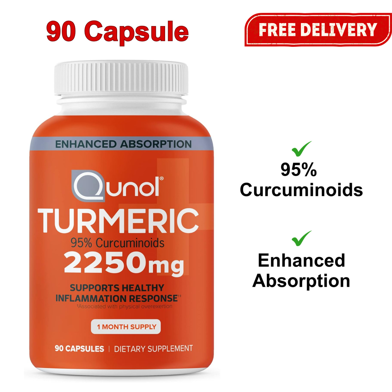 Turmeric Curcumin 2250mg With Black Pepper Supplement, Joint Support, 90 Capsule