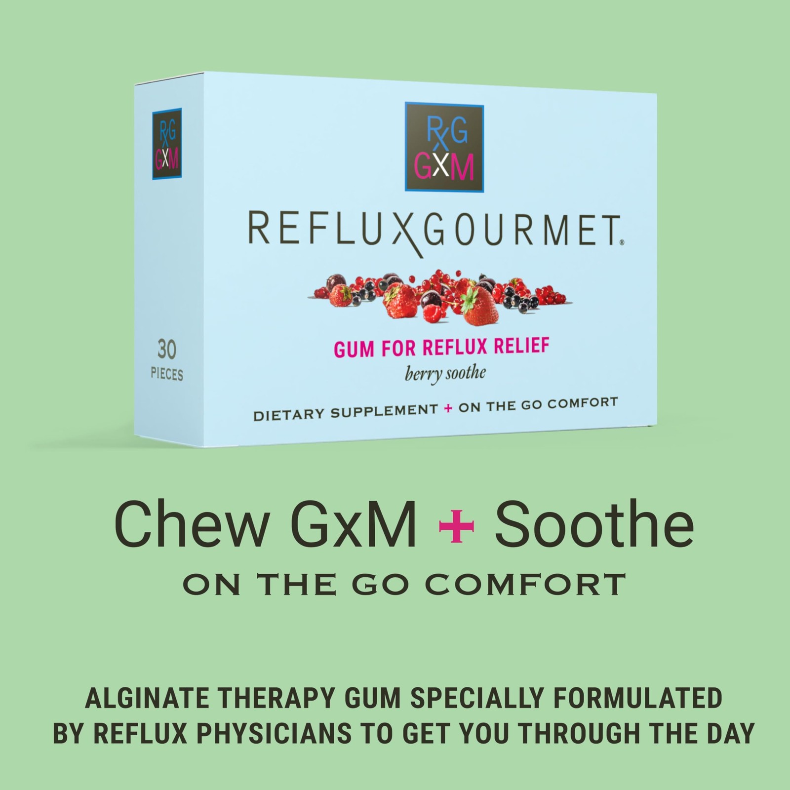 REFLUX GOURMET Berry Soothe Gum Alginate Therapy Sodium 30 Count (Pack of 1)
