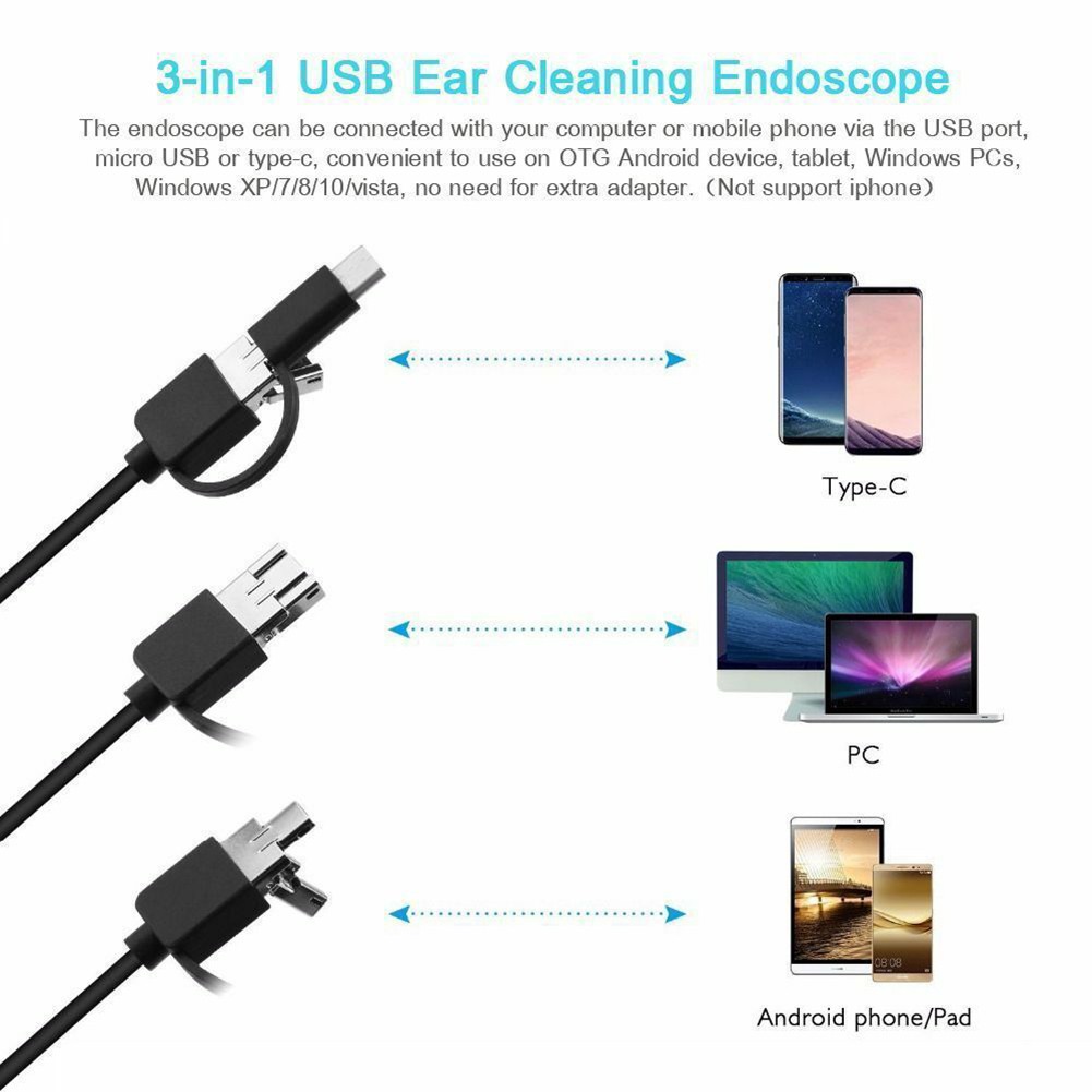 LED Ear Cleaning Endoscope USB 5.5mm Visual Earpick HD Pen Camera Spoon Otoscope