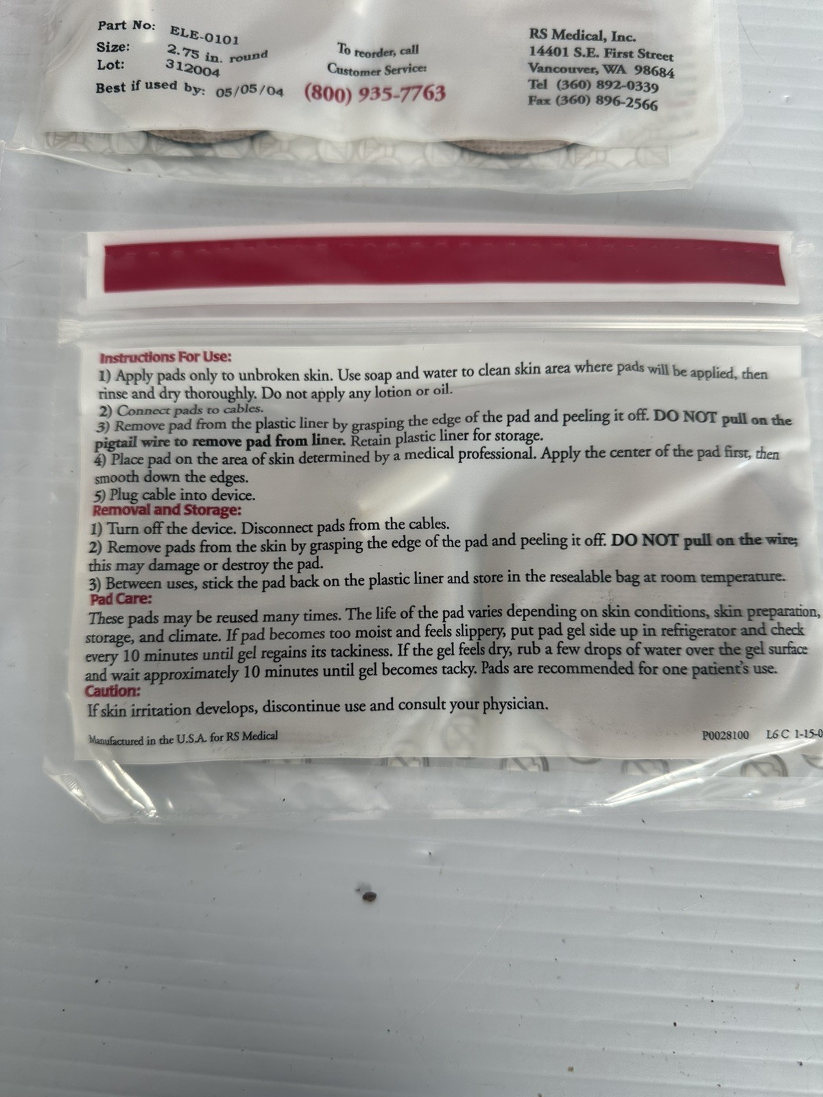 rs medical ele-0101 Self Adhering Reusable Muscle Stimulator Pads Lot Of 5