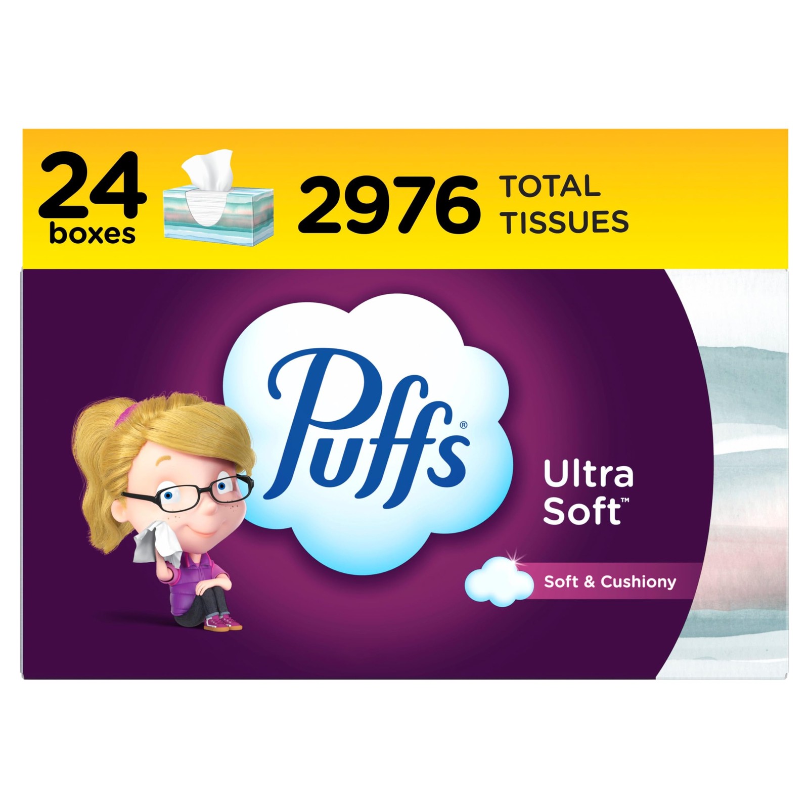 Puffs Ultra Soft Facial Tissues 124 Count Pack of 24 Family Boxes