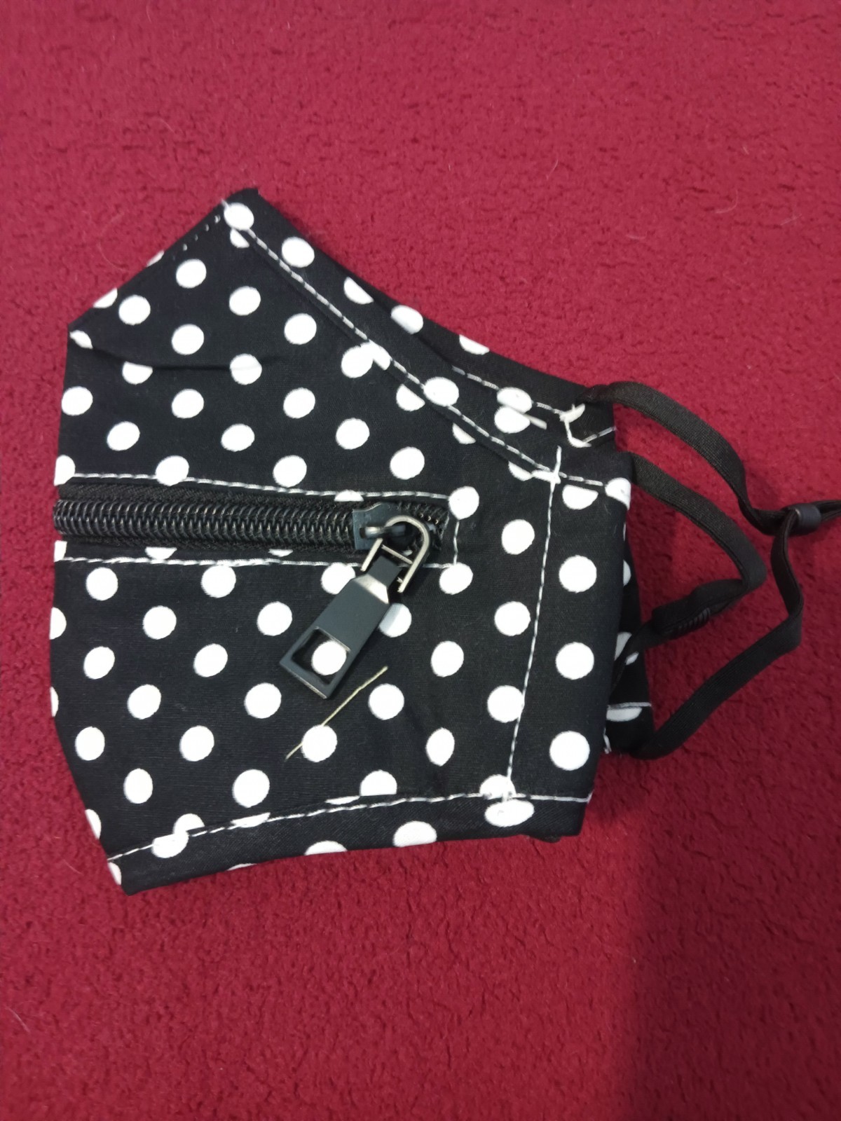 Black White Polka Dot Reusable Adjustable Washable Face Mask with Zipper