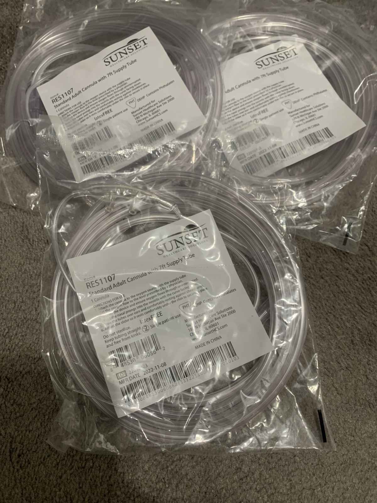 New SUNSET RES1107 Oxygen Supply Tube 7ft. (3 Pack) New Sealed Never Used LQQK !