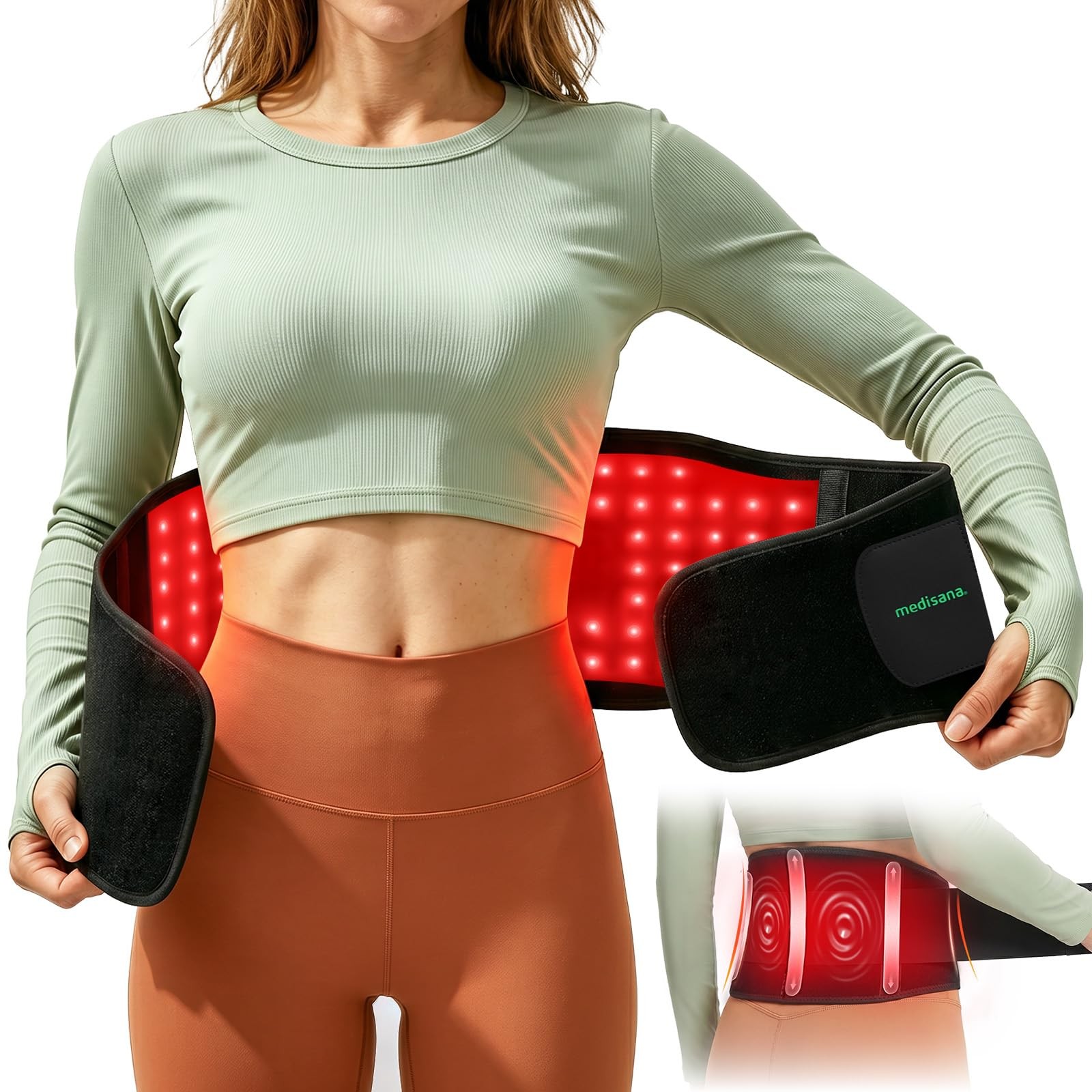 Red Light Therapy Belt Cordless 3-in-1 660nm 850nm Vibration Heating Medisana