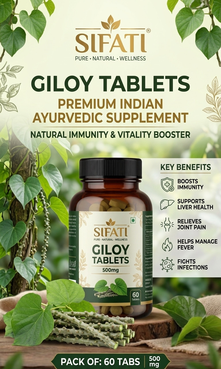 GILOY Guduchi Tablet Tinospora Cardifolia-500 Mg for Liver, Joint & Bone,Anxiety