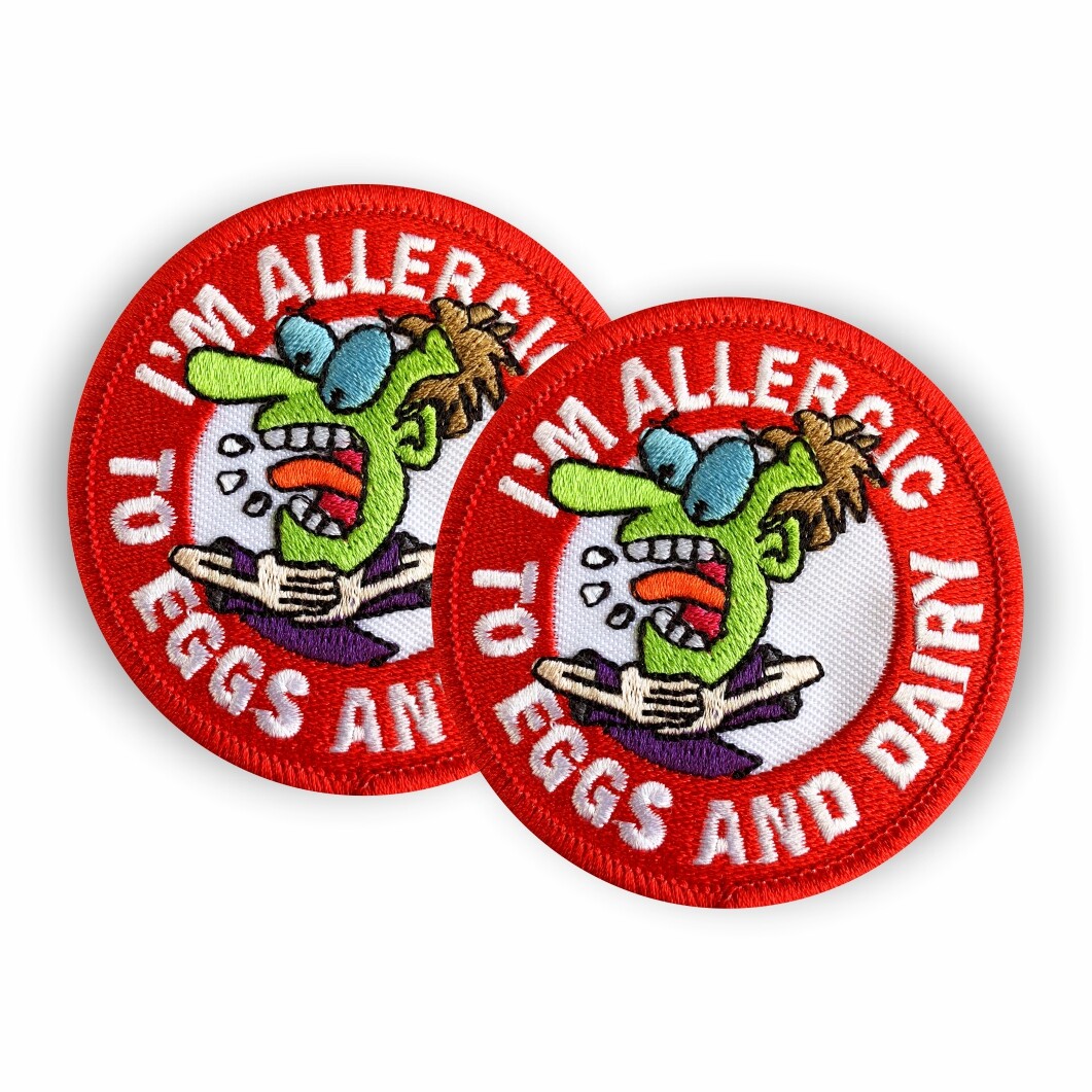 Egg & Dairy Allergy Pin Badges Also Sewon Patches & Stickers Allergic Eggs/Dairy