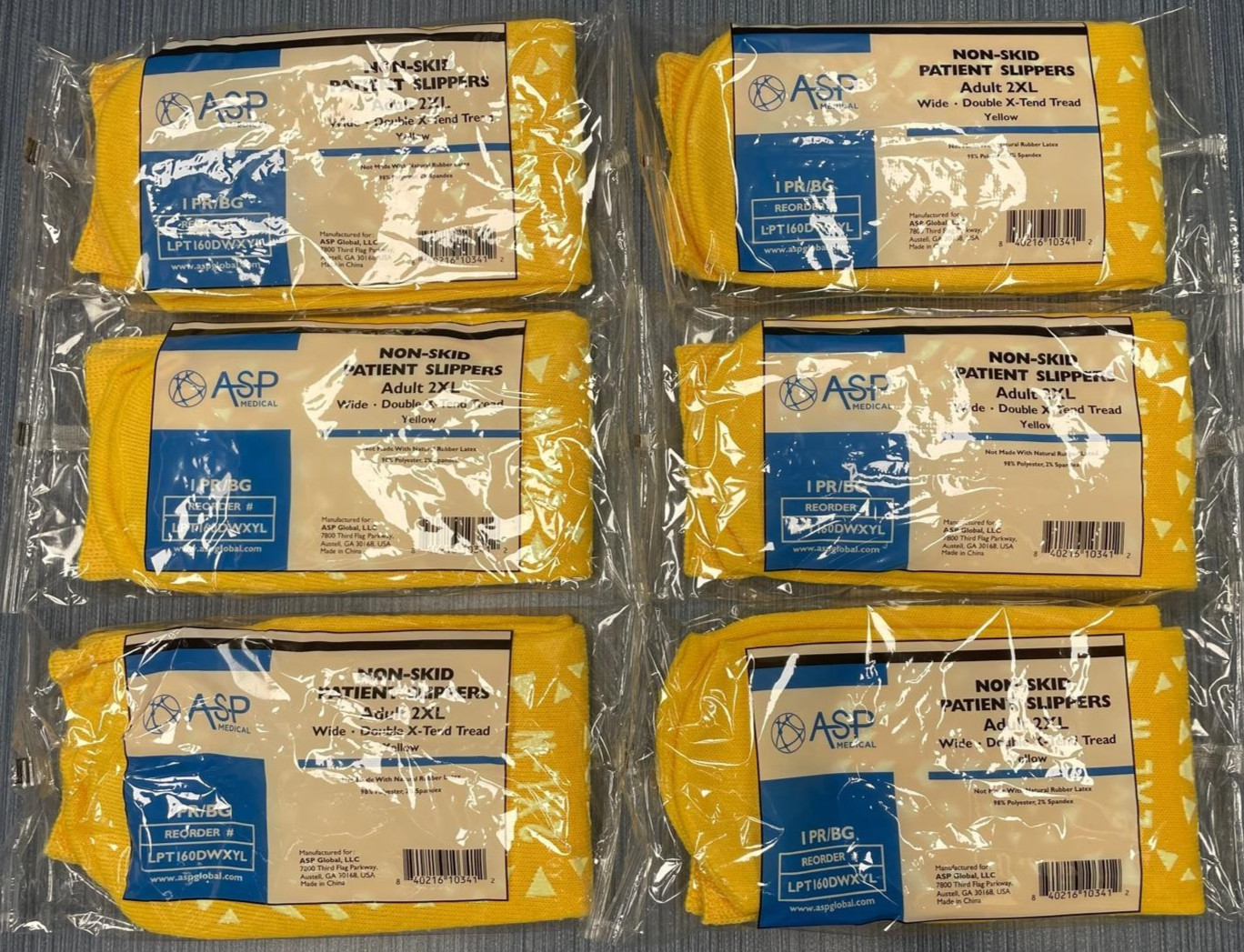 New 6 Pair ASP Medical Non-Skid Patient Slippers YELLOW Adult 2XL XX Large