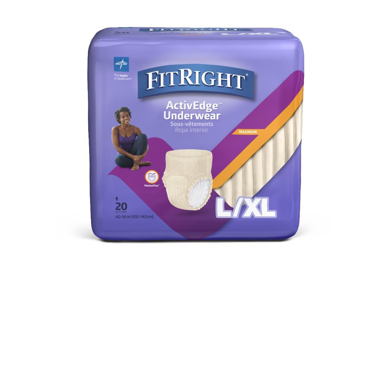 Fitright Ultra Incontinence Underwear For Women, Size L/Xl, Bag of 20