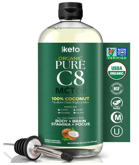 Keppi Keto Organic MCT Oil – Flavorless C8, Non-GMO, 16 Fl Oz (Pack of 1), C8