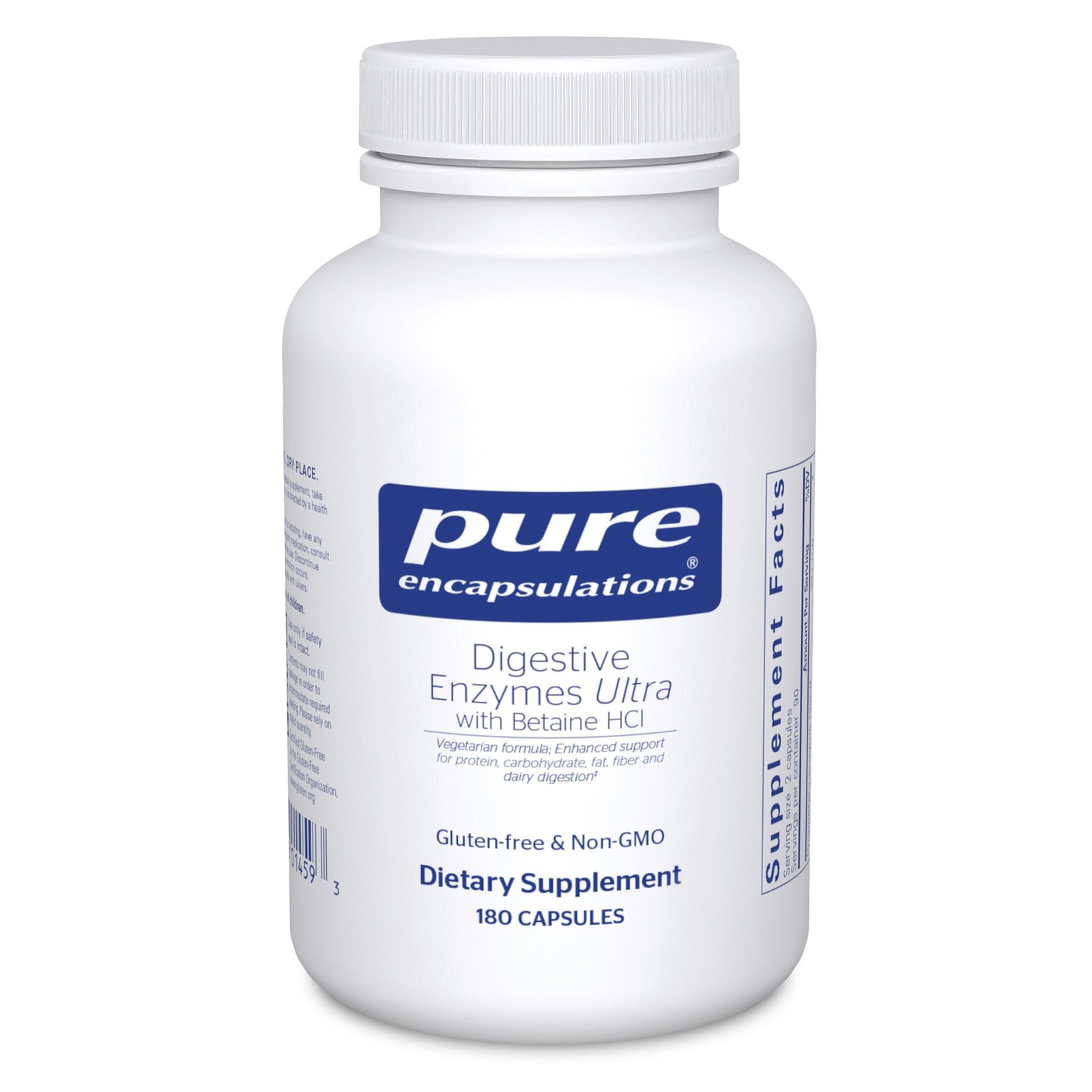 Digestive Enzymes Ultra Betaine HCl Supplement 180 Capsules Pure Encapsulations
