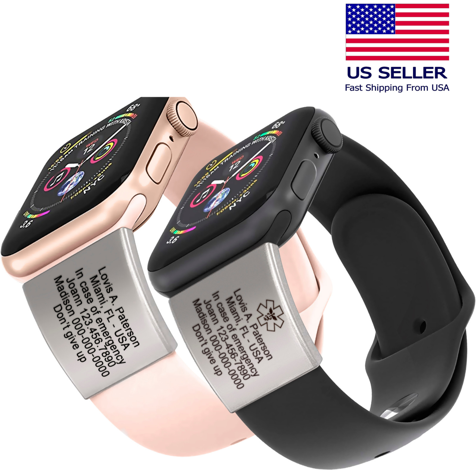 Medical Smartwatch Alert ID tag for watch band engraved apple watch safety plate