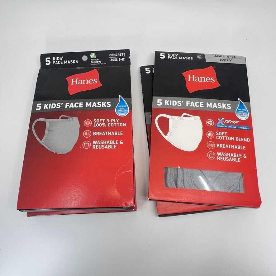 Kids Face Mask 20 Pcs Cotton Blend Washable & Reusable Grey Concrete Hanes