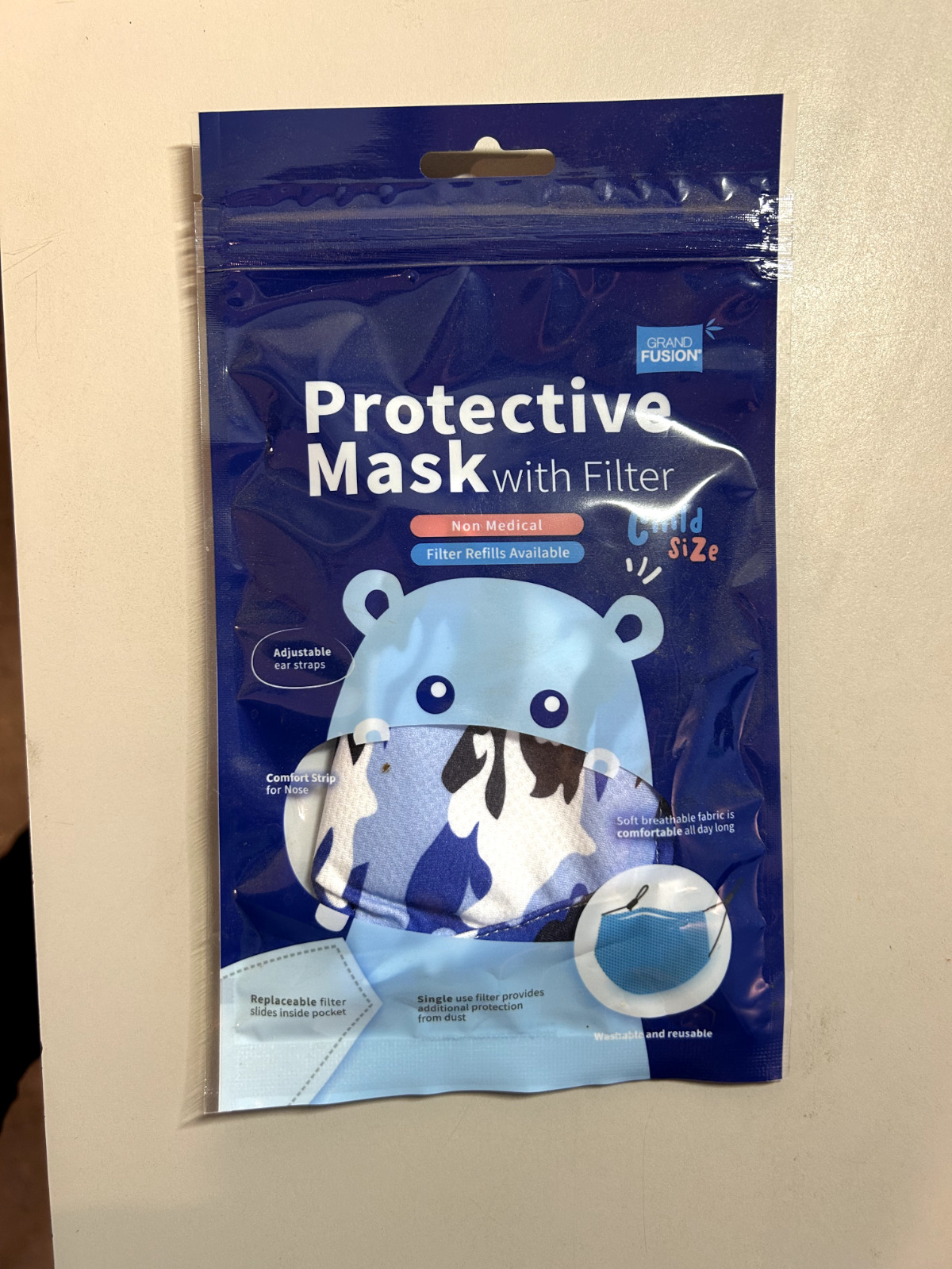 GrandFusion Non Medical Protective Mask w/ Filter Child Size Blue Camo