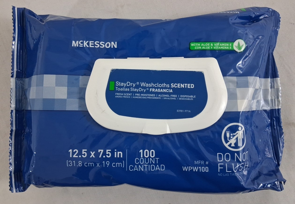 McKesson StayDry Personal Wipe Soft Pack Aloe Vitamin E Scented 100 Count