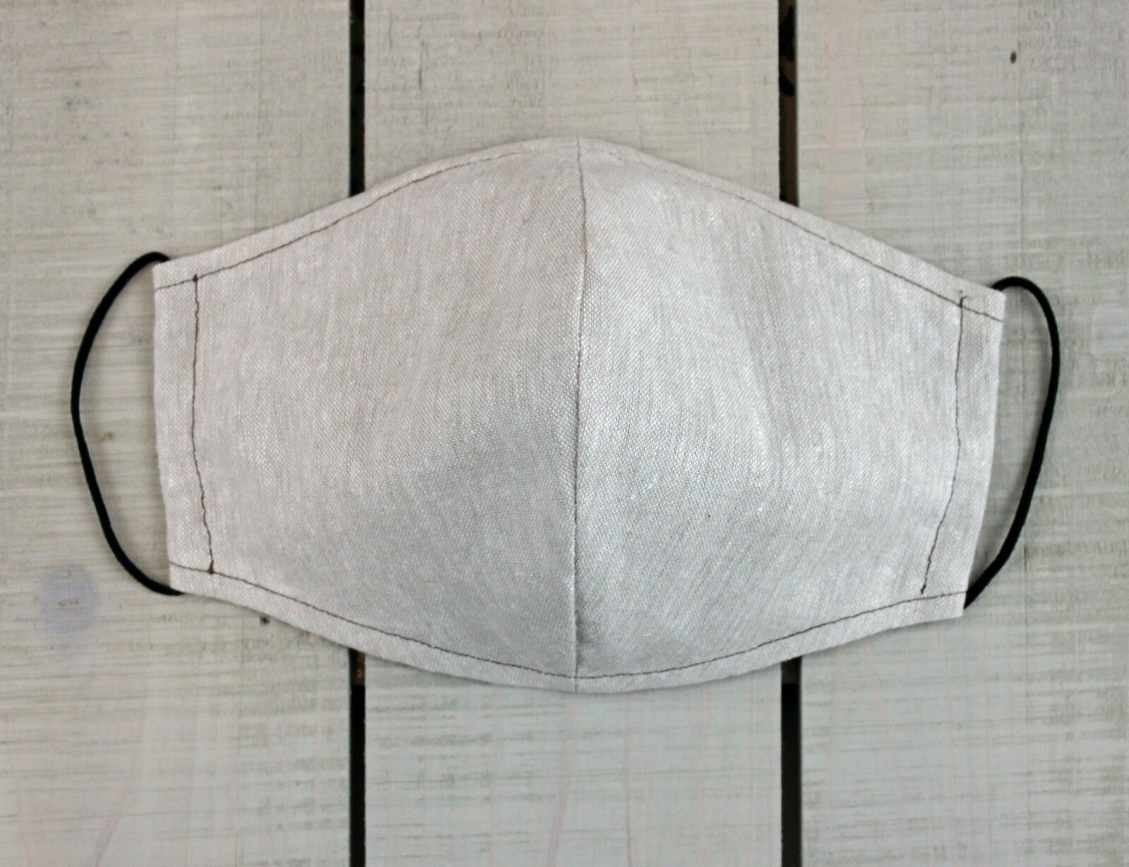 Tan Linen Face Mask with filter pocket. Hand sewn mask made in USA.