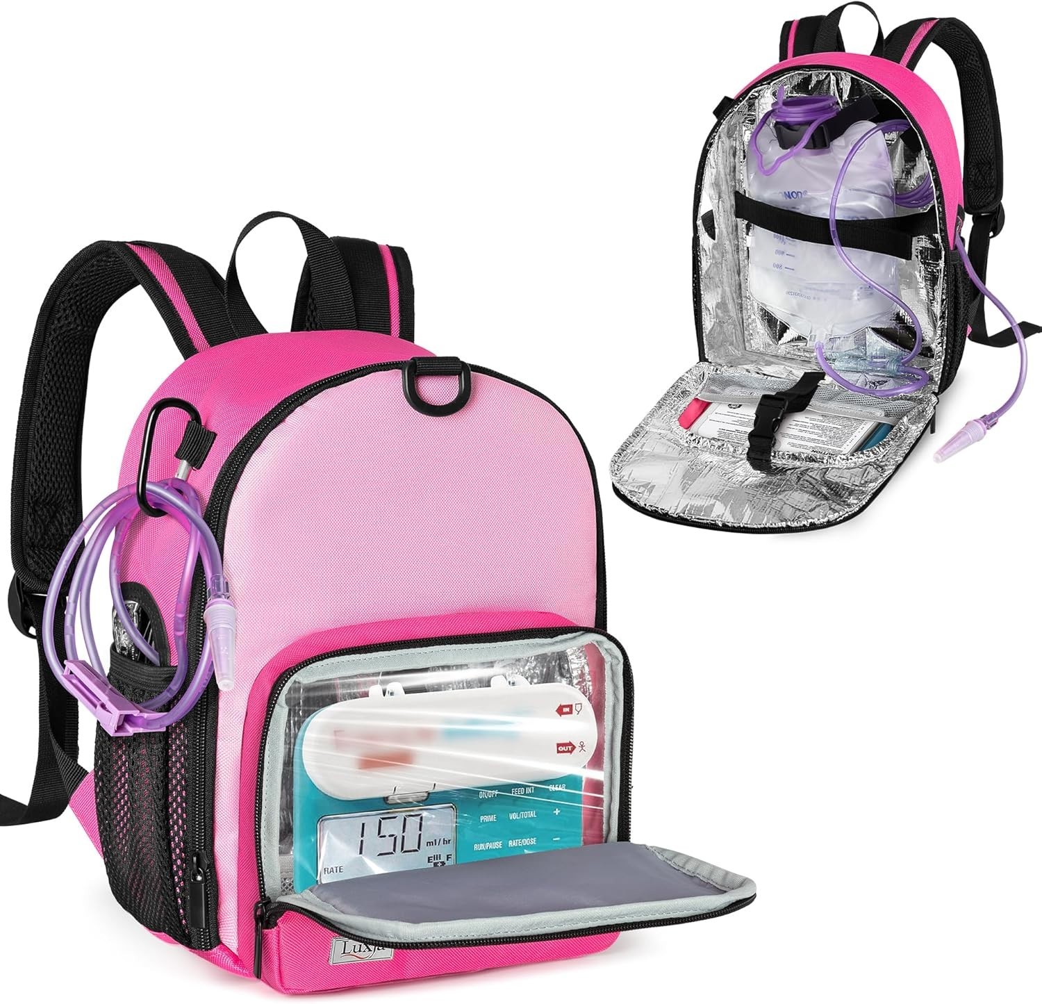 Lightweight Red Rose Backpack for Feeding Tube & Pump – Kid-Friendly Design