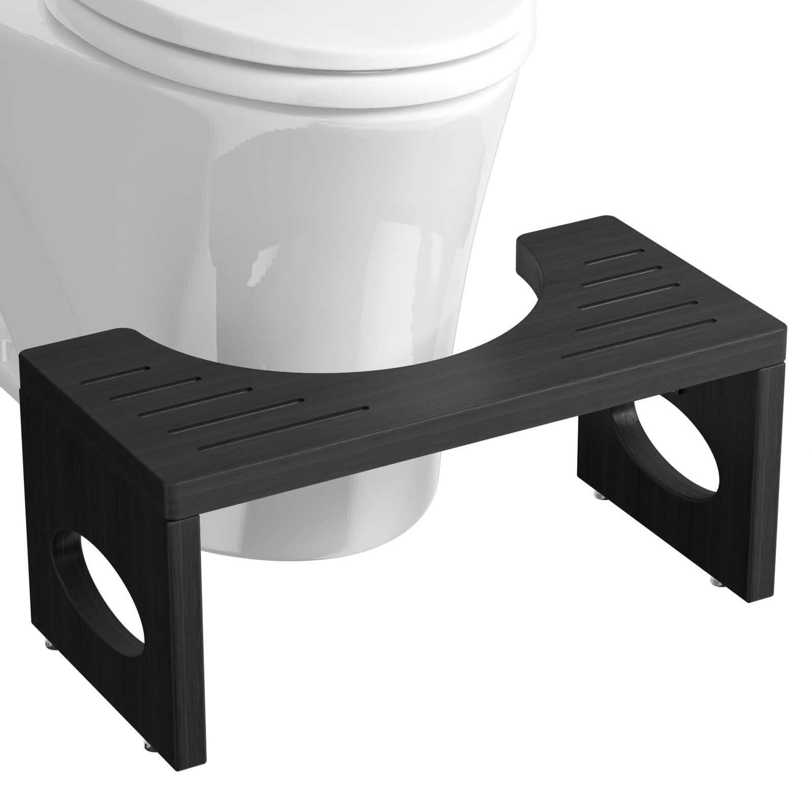 ROMGUAR CRAFT 7 Inch Bamboo Toilet Stool, Foldable Poop Bathroom Black